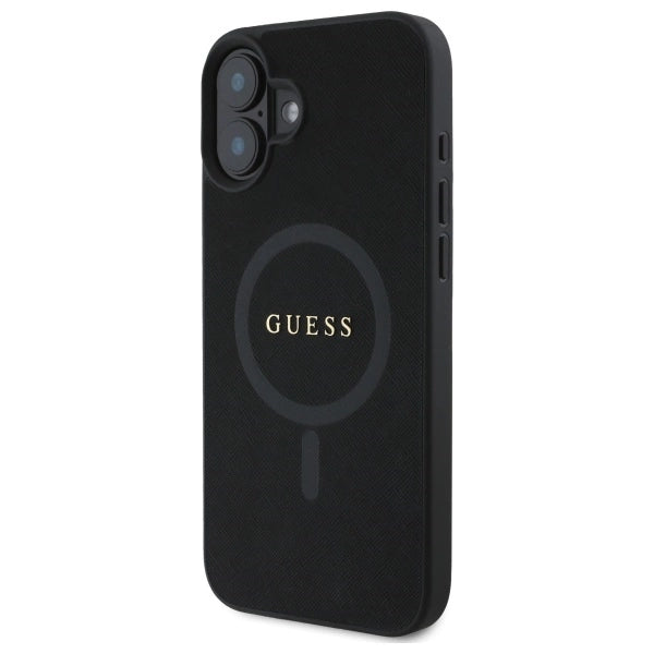 Guess Saffiano Classic Logo MagSafe-hylster til iPhone 16 - sort