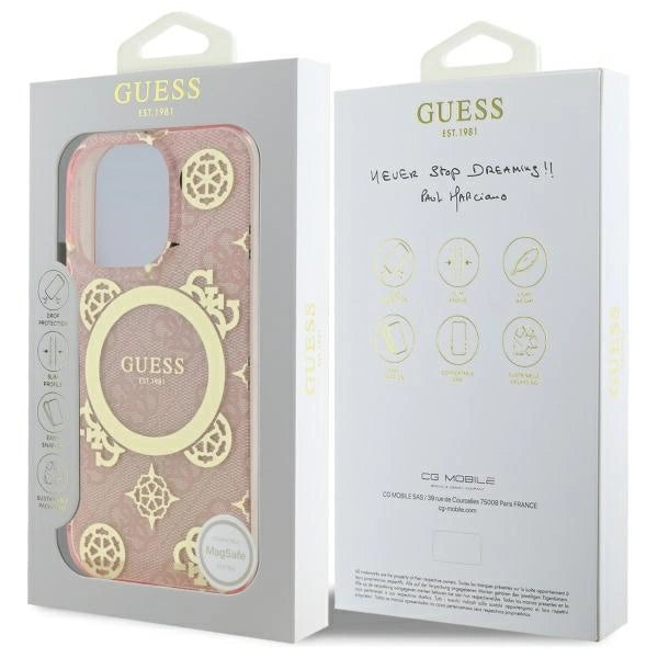 Guess IML Peony On 4G Baggrunds MagSafe Case til iPhone 16 Pro Max - Pink