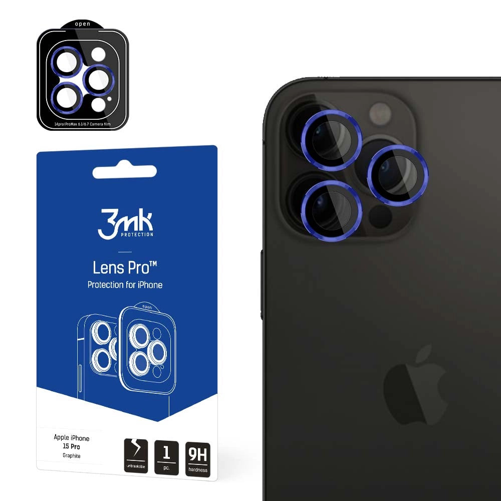3mk Lens Protection Pro Camera Cover med blå ramme til iPhone 15 Pro Max
