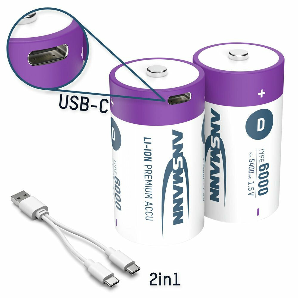 Ansmann 1314-0005 husholdningsbatteri Genopladeligt batteri D Lithium-Ion (Li-Ion)