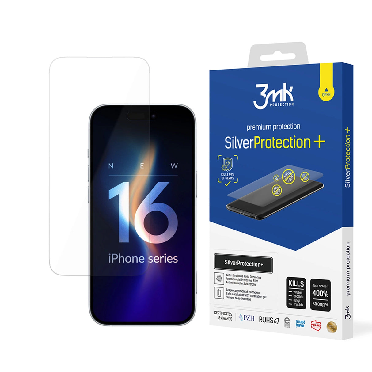 Antibakteriel beskyttende film 3mk SilverProtection+ til iPhone 16