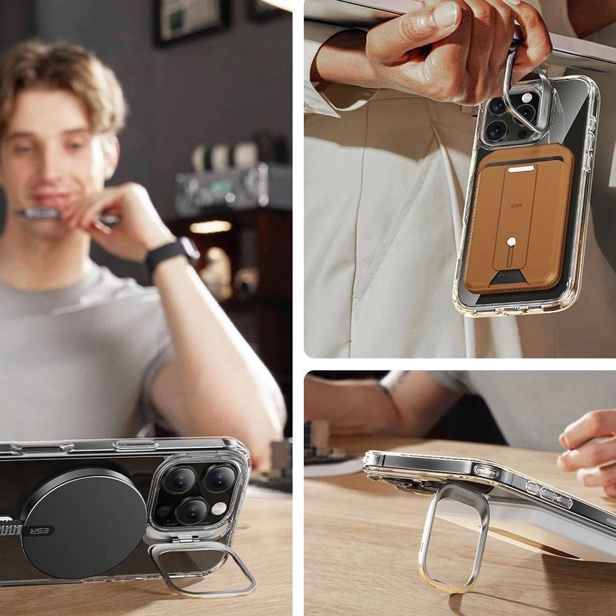 ESR Classic Hybrid Kickstand Halolock MagSafe Case Set med Stand + Hæmt Glas til iPhone 16 Pro - Clear