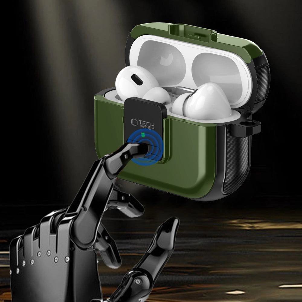 Tech-Protect Defender Hook MagSafe Case med Carabiner til Apple AirPods Pro 1 / 2 - Grøn