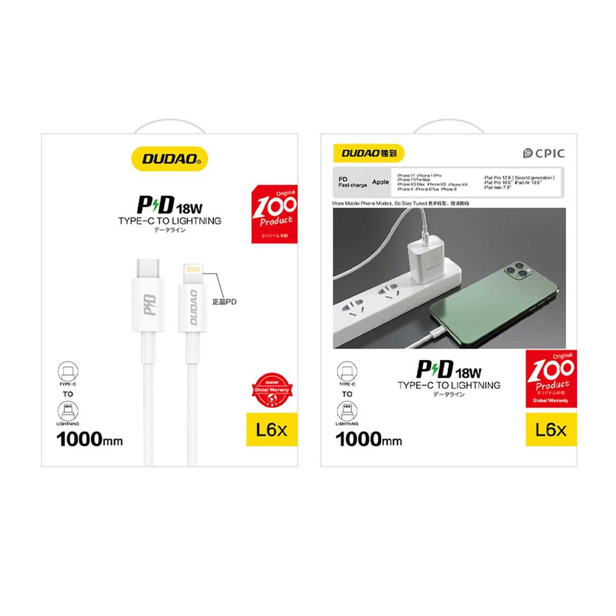 Dudao L6X USB-C - Lightning PD 20W 1m Kabel - Hvid