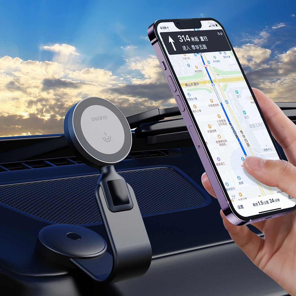 Dudao F21 Pro 15W MagSafe induktiv biloplader - sort