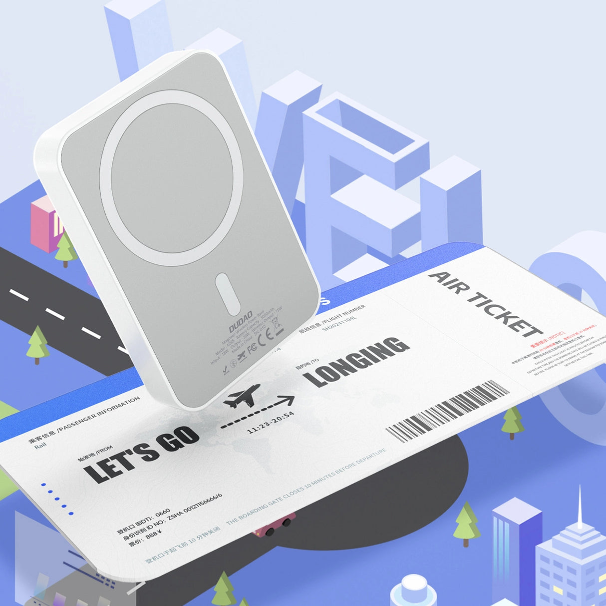 Powerbank Dudao K26S 5000mAh 20W USB-A / USB-C / MagSafe - hvid