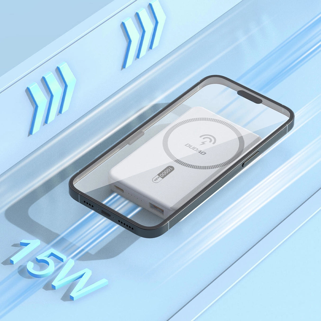 Powerbank Dudao K14S+ 10000mAh 20W USB-A / USB-C / MagSafe med stand - hvid