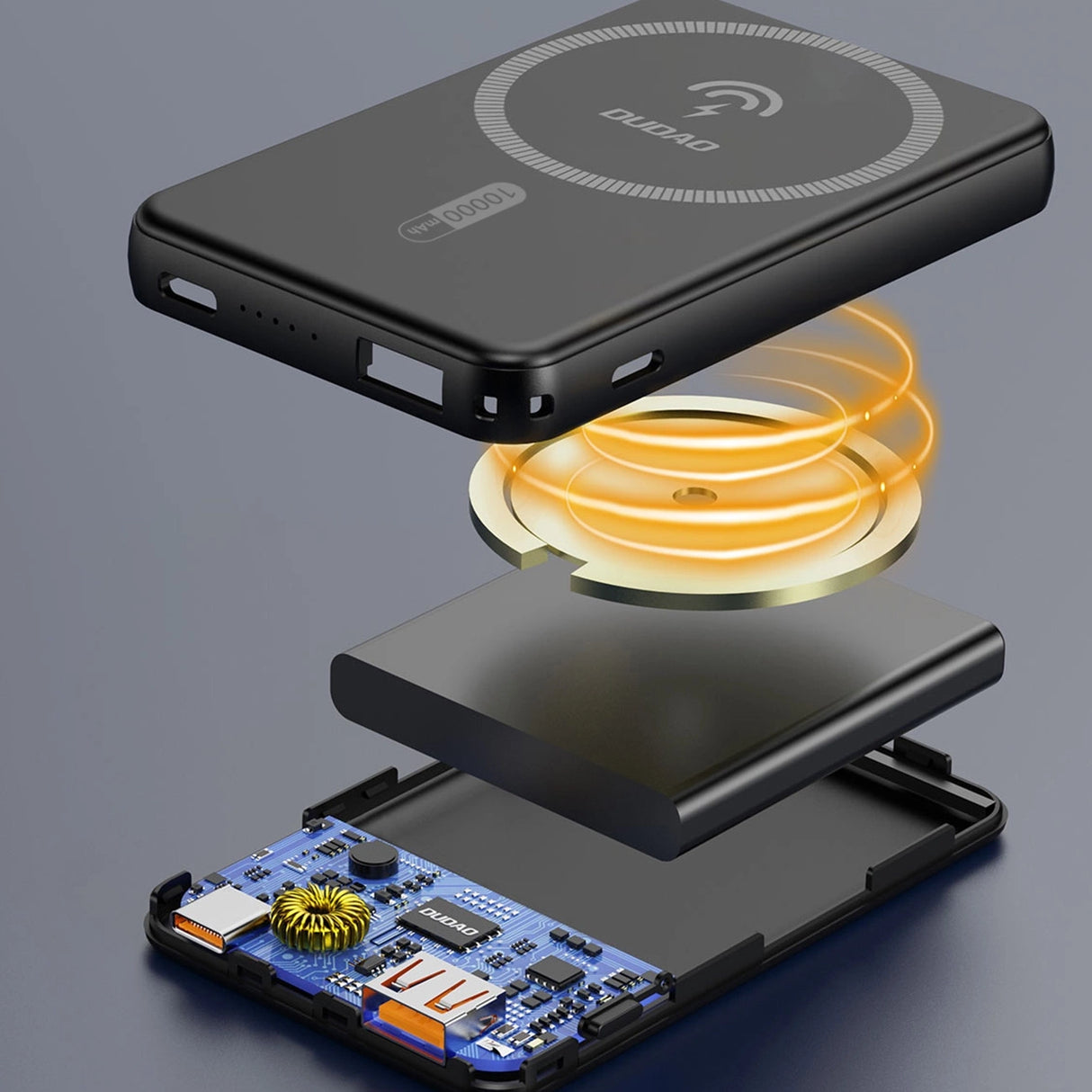 Powerbank Dudao K14S+ 10000mAh 20W USB-A / USB-C / MagSafe med stand - sort