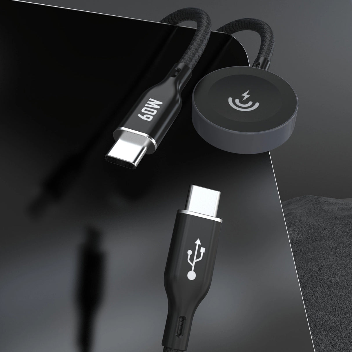 Dudao A12MaxC PD60W 2-i-1-oplader til Apple Watch / USB-C - sort