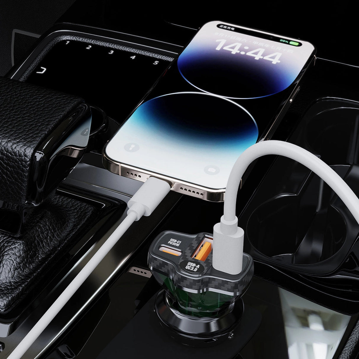 Dudao R78 78W Biloplader USB-C PD / 2xUSB-A QC - sort