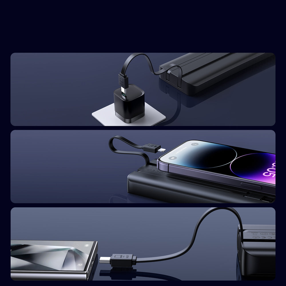 Joyroom JR-PBF19 22.5W 10000mAh Powerbank med to indbyggede kabler - sort