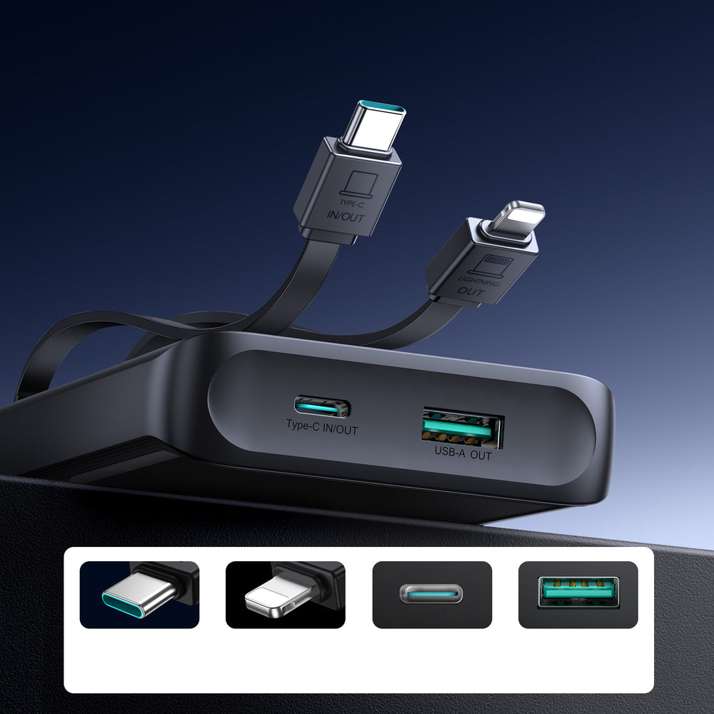 Joyroom JR-PBF19 22.5W 10000mAh Powerbank med to indbyggede kabler - sort