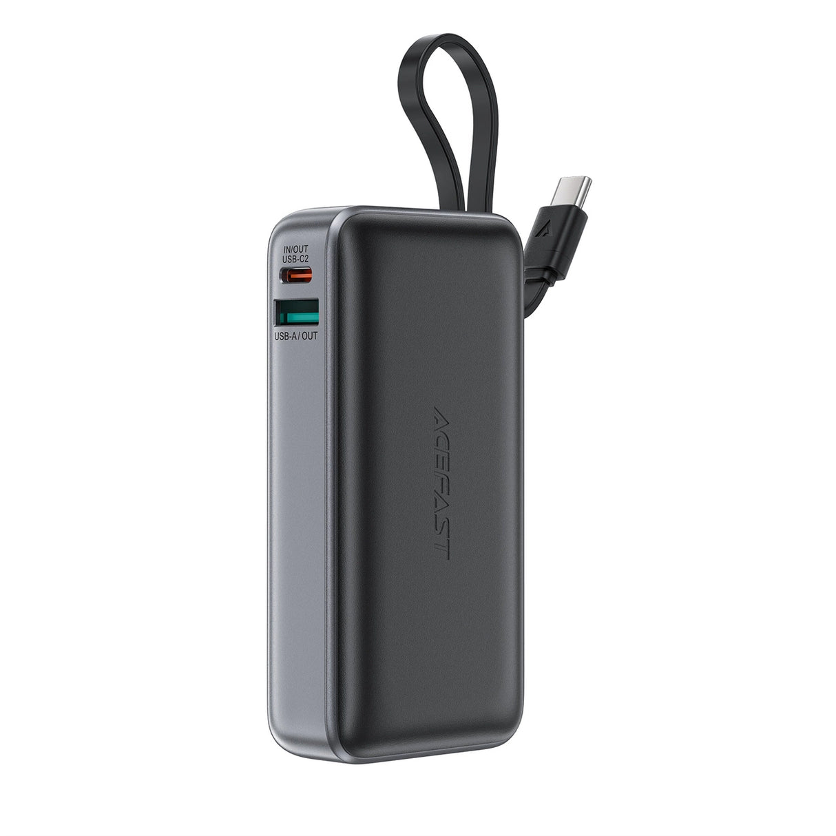 Acefast M7-10000 PD30W Powerbank med indbygget kabel - sort