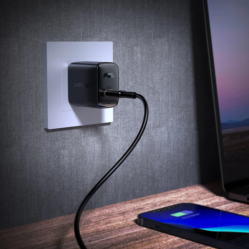 Acefast A23 30W GaN USB-C US Wall Charger - sort