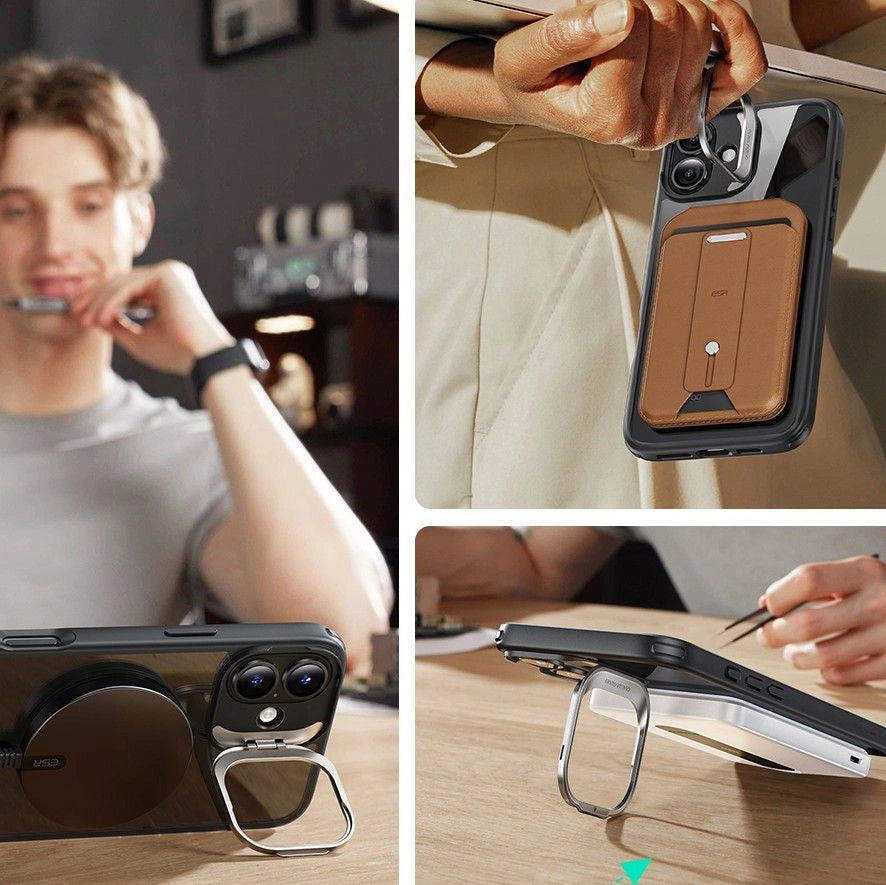 ESR Classic Hybrid Kickstand Halolock MagSafe Case Set + hærdet glas til iPhone 16 - sort