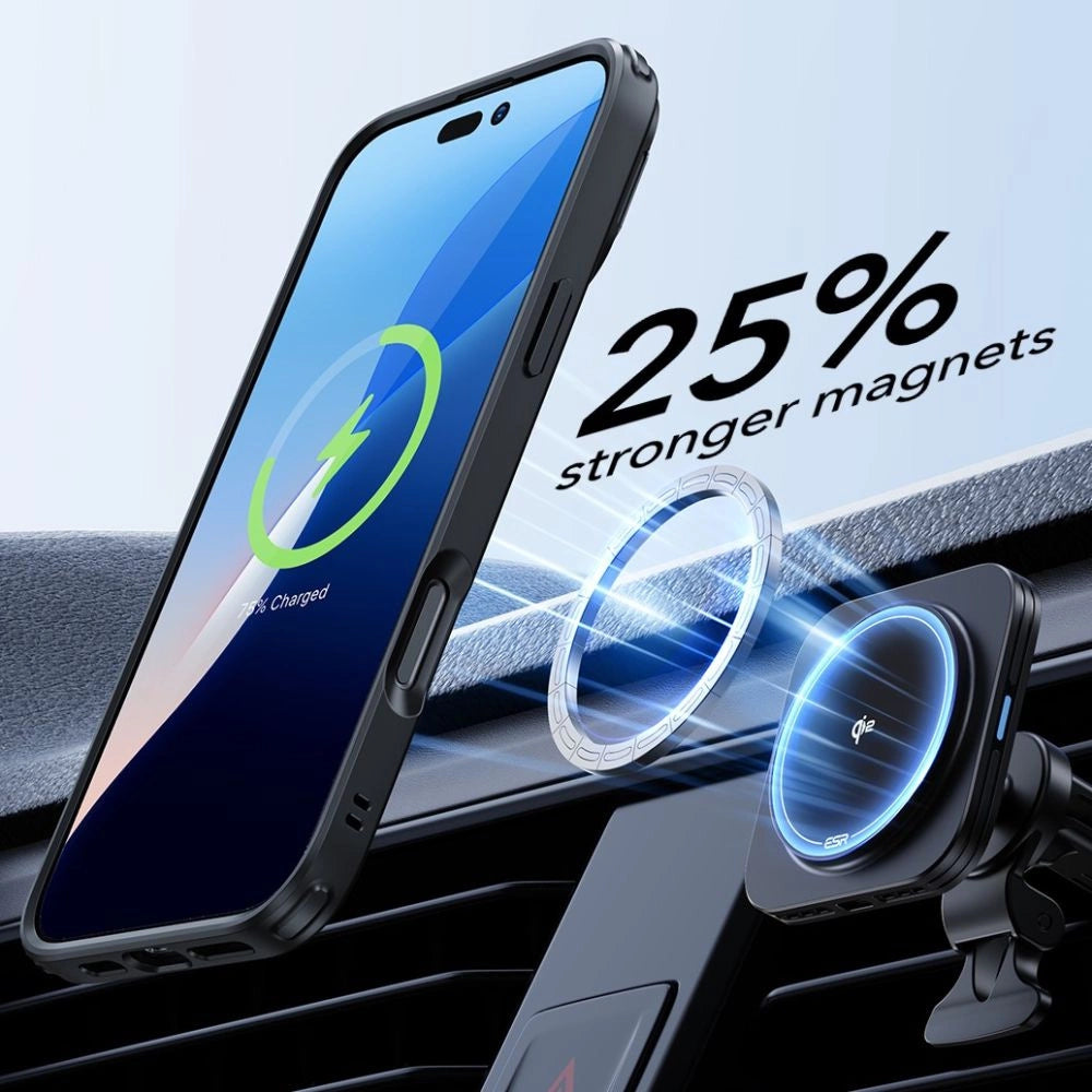 ESR Classic Hybrid Kickstand Halolock MagSafe Case Set + hærdet glas til iPhone 16 - sort