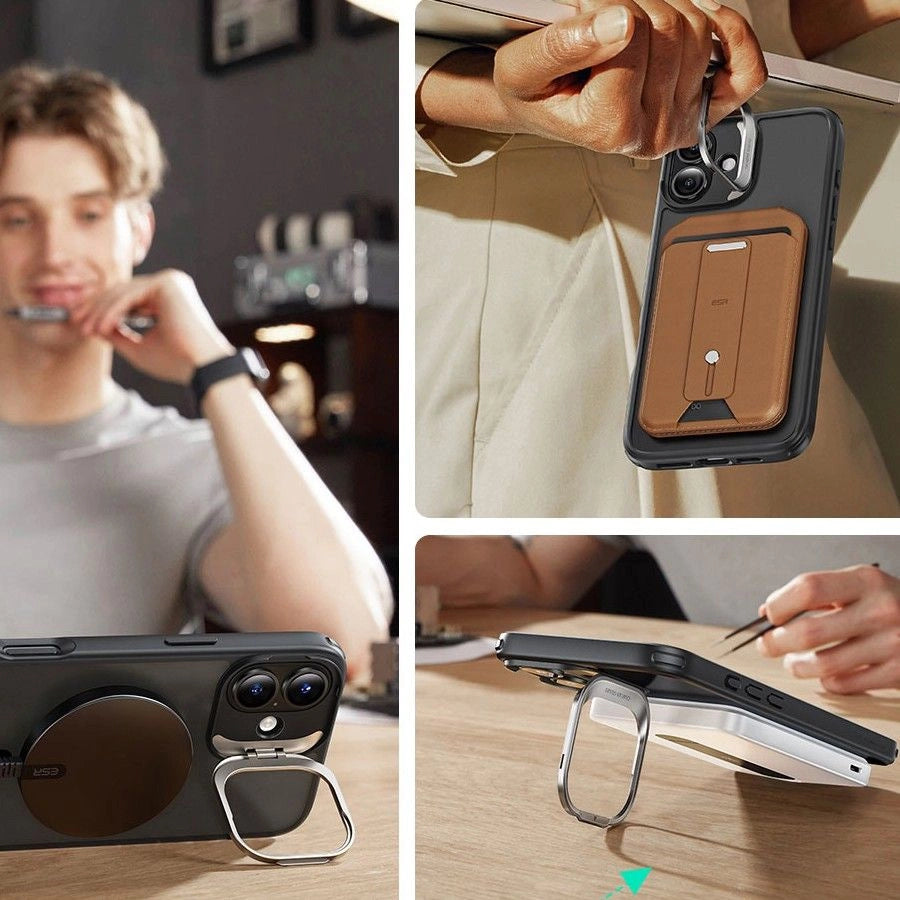 ESR Classic Hybrid Kickstand Halolock MagSafe Case Set + hærdet glas til iPhone 16 - sort