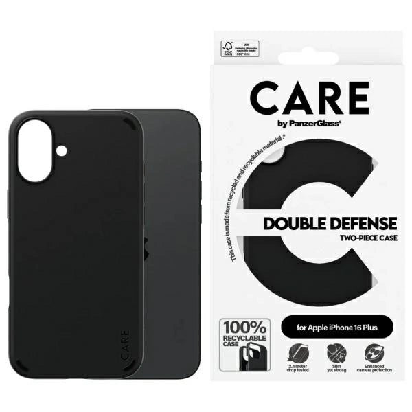 CARE af PanzerGlass Feature Double Defense Case til iPhone 16 Plus - sort