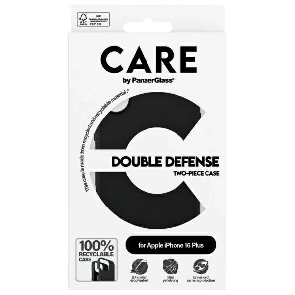 CARE af PanzerGlass Feature Double Defense Case til iPhone 16 Plus - sort