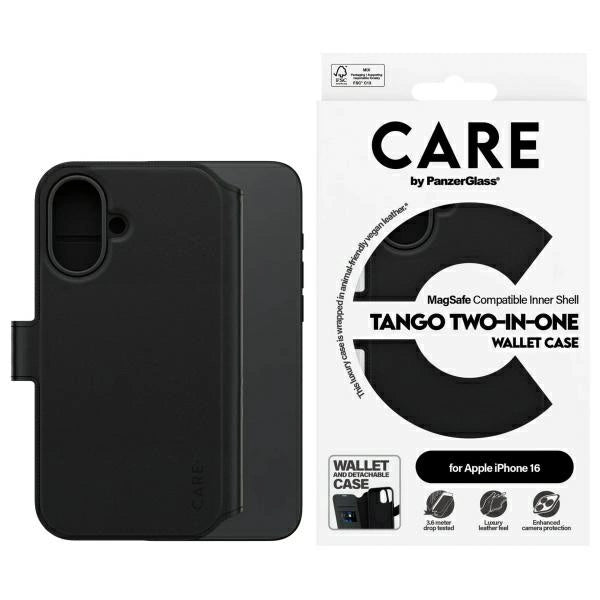 CARE af PanzerGlass Feature Tango 2in1 Wallet MagSafe Case til iPhone 16 - sort