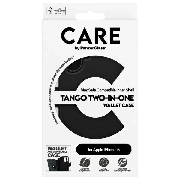 CARE af PanzerGlass Feature Tango 2in1 Wallet MagSafe Case til iPhone 16 - sort