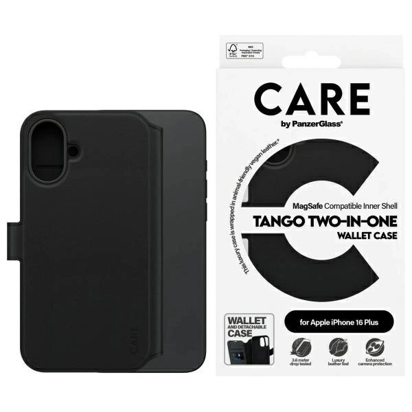 CARE af PanzerGlass Feature Tango 2in1 Wallet MagSafe Case til iPhone 16 Plus - sort