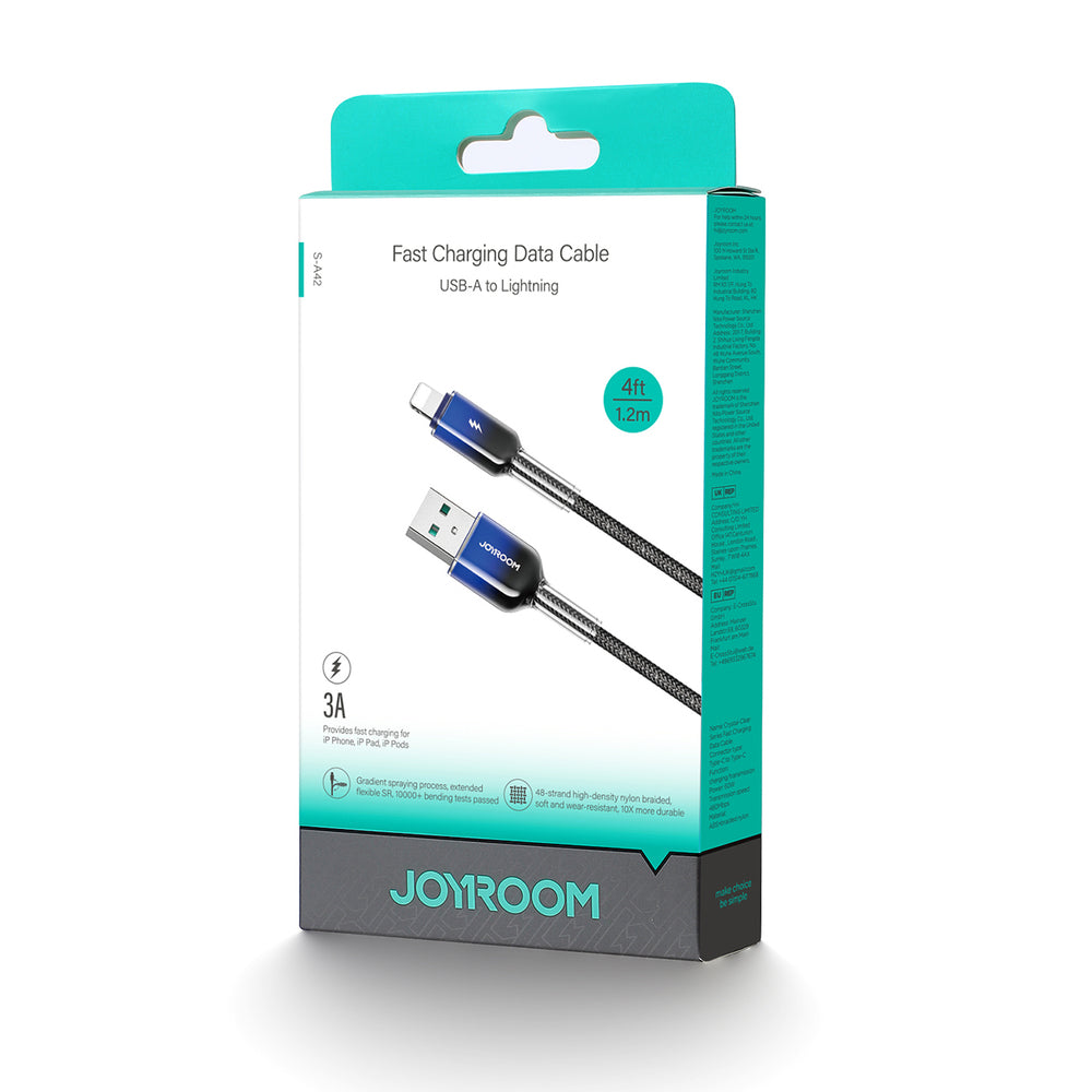 Joyroom S-A42 Crystal-Clear Series 3A USB-A - Lightning kabel 1,2 m - sort