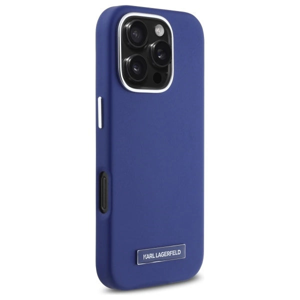 Karl Lagerfeld FW Metal Plate MagSafe iPhone 16 Pro Case - Blue