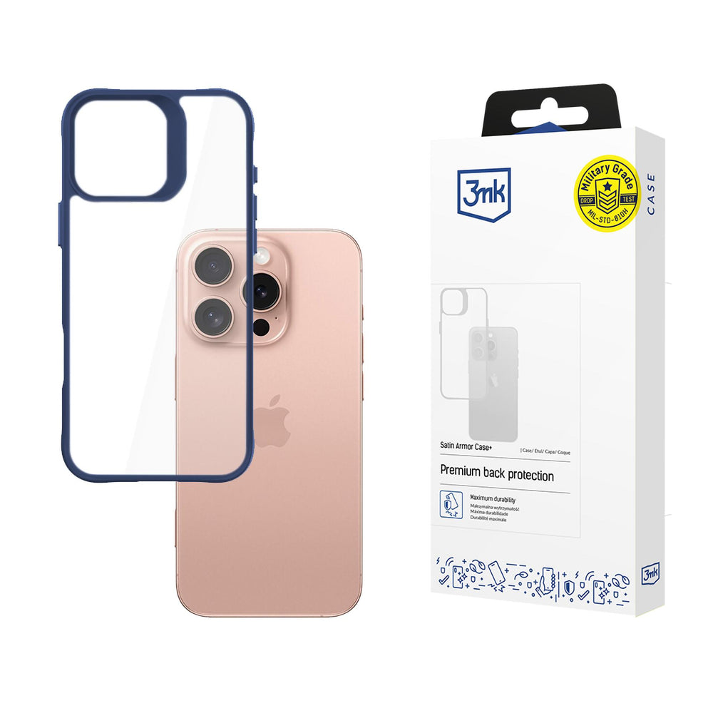3mk Satin Armor Case+ Blue til Apple iPhone 16 Pro - gennemsigtig