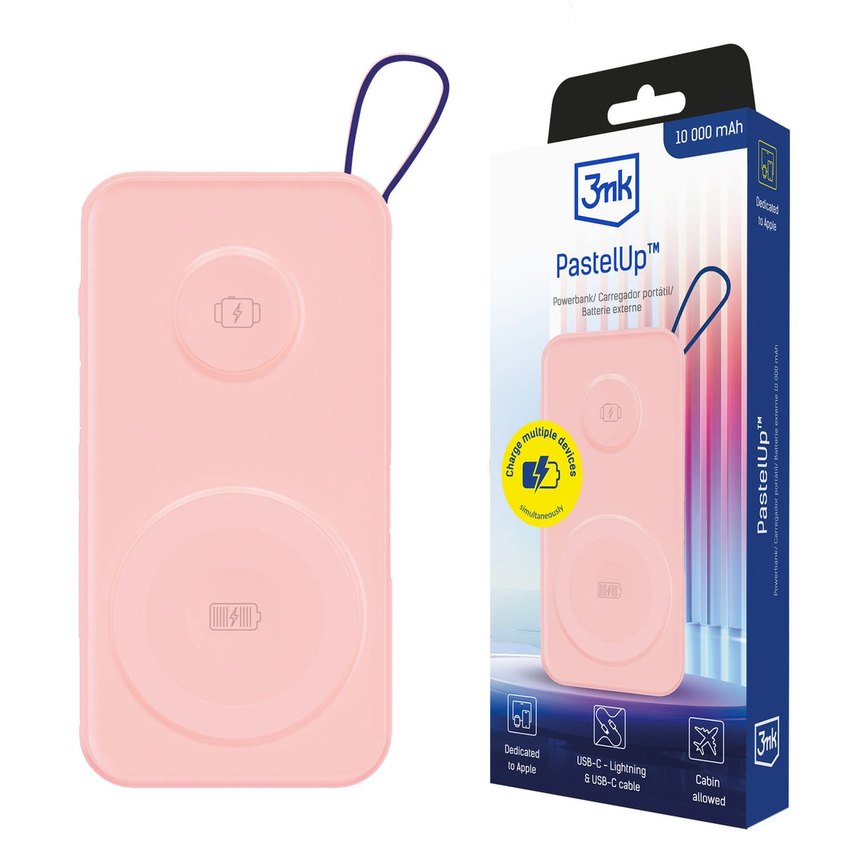 Powerbank 3mk PastelUp 10.000mAh 22.5W USB 1A1C - lyserød