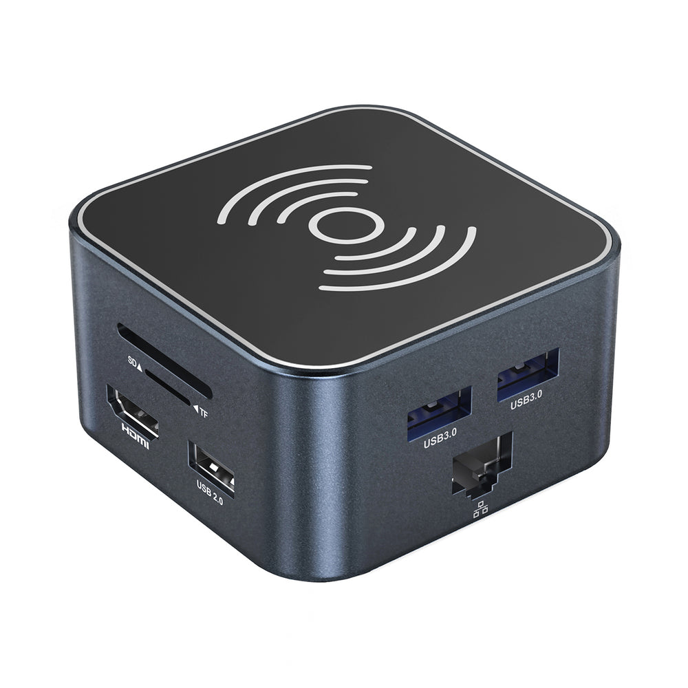 Hub USB-C 12 in 1 Wozinsky WHBC09Y8S multifunctional, with wireless charging function, aluminum, with 15 cm cable - gray