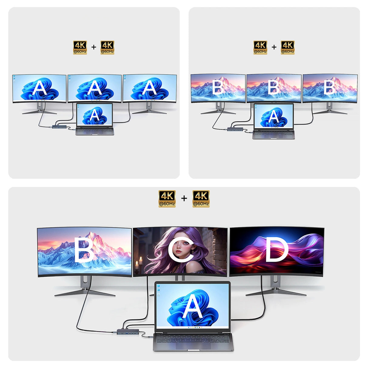 USB-C Hub 14 i 1 Wozinsky WDS03Y5S Multifunktionel, Aluminium, til 3 skærme, med 15 cm kabel - Grå