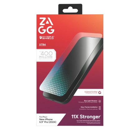 ZAGG InvisibleShield Glass XTR4 Graphene skærmbeskytter med blå lysfilter til iPhone 16 Pro Max