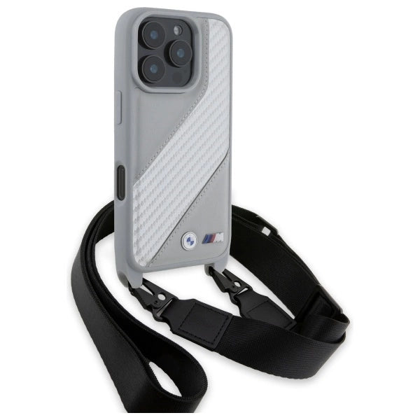BMW M Edition Carbon Stripe & Strap iPhone 16 Pro Case - Grå