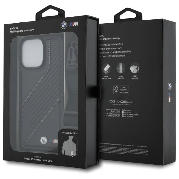 BMW M Edition Carbon Stripe & Strap Case til iPhone 16 Pro Max - sort