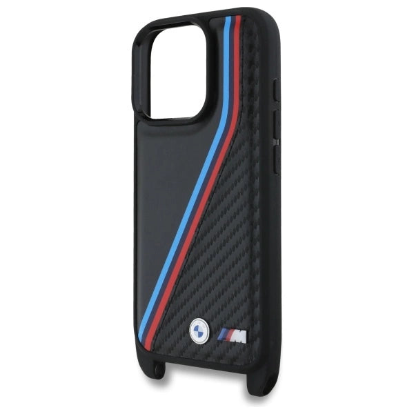 BMW M Edition Carbon Tricolor Lines & Strap Case til iPhone 16 Pro Max - sort
