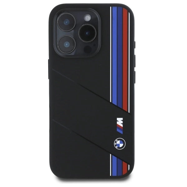 BMW Silicone Cut Tricolor Lines MagSafe Case til iPhone 16 Pro - sort