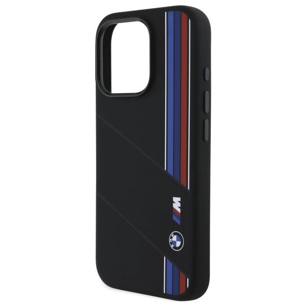 BMW Silicone Cut Tricolor Lines MagSafe Case til iPhone 16 Pro - sort