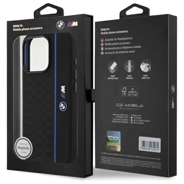 BMW silikone Hexagon Blue Line MagSafe iPhone 16 Pro Case - sort