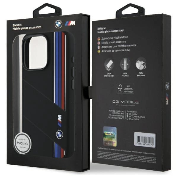 BMW Silicone Cut Tricolor Lines MagSafe Case til iPhone 16 Pro Max - sort