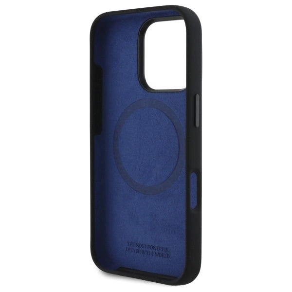 BMW silikone Hexagon Blue Line MagSafe Case til iPhone 16 Pro Max - sort