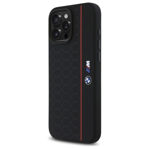 BMW silikone Hexagon Red Line MagSafe Case til iPhone 16 Pro Max - sort