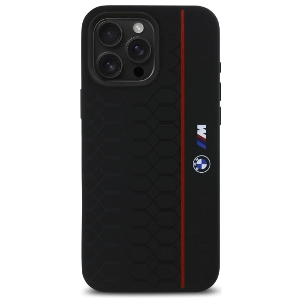 BMW silikone Hexagon Red Line MagSafe Case til iPhone 16 Pro Max - sort