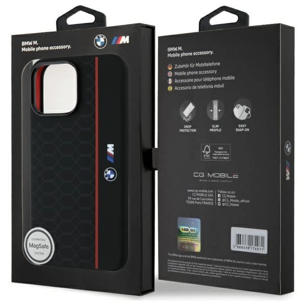 BMW silikone Hexagon Red Line MagSafe Case til iPhone 16 Pro Max - sort