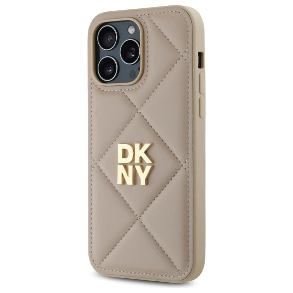 DKNY Quilted Stack Logo iPhone 14 Pro Case - Beige