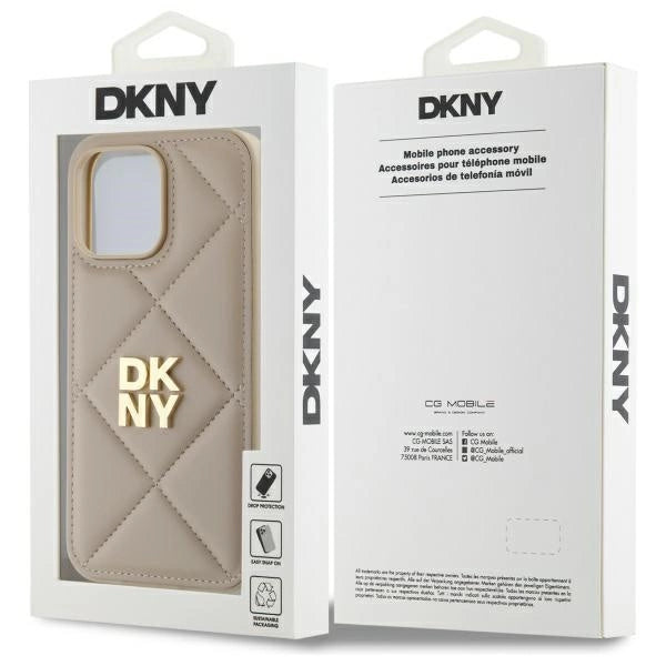 DKNY Quilted Stack Logo iPhone 14 Pro Case - Beige