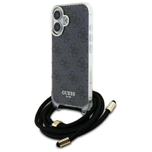 Guess Crossbody Cord 4G Print Case til iPhone 16 - sort