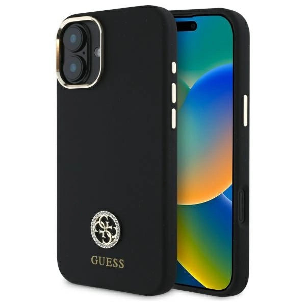 Guess Silicone Logo Strass 4G Case til iPhone 16 - sort
