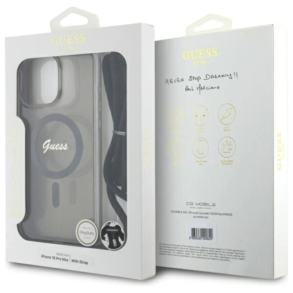 Guess Crossbody Cord Script MagSafe Case til iPhone 16 Pro - sort