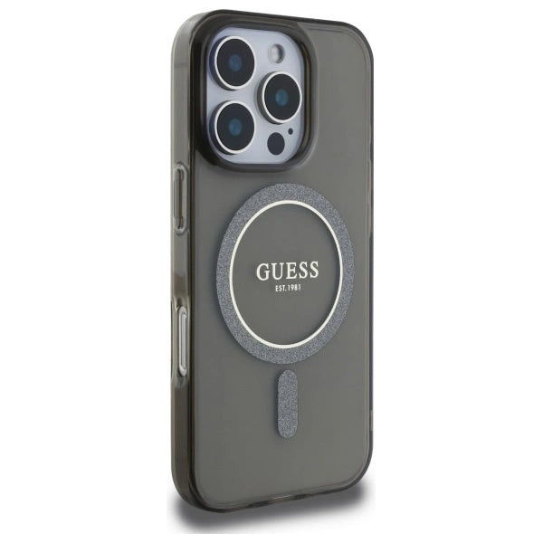 Guess IML Glitter Circle MagSafe-hylster til iPhone 16 Pro - sort